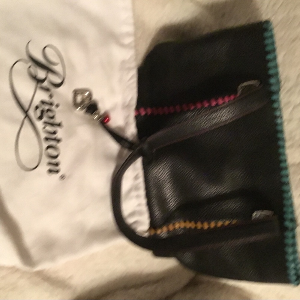 Brighton Black Leather Shoulder Bag with floral lining & 2 bonus charms - Picture 8 of 8